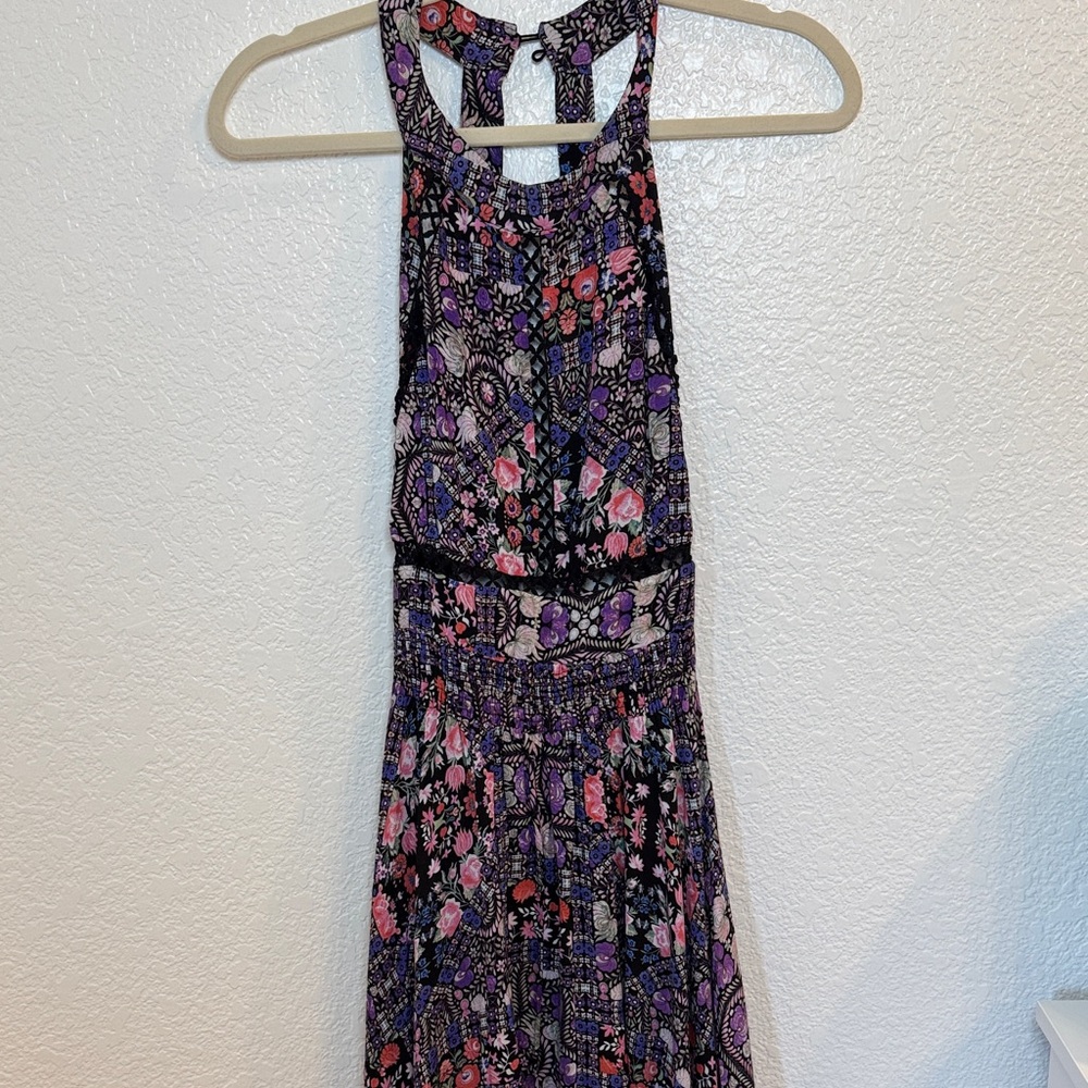 Marshalls Black Maxi Dress with Purple and Pink Floral Pattern